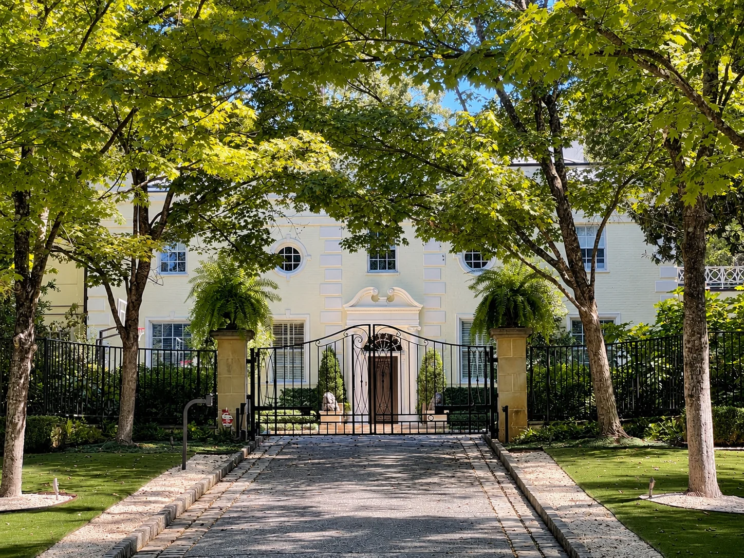 Sunlit Georgian estate entrance